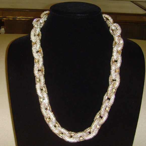 Rhinestone and Gold-Tone Chain Link Necklace - Picture 7 of 15